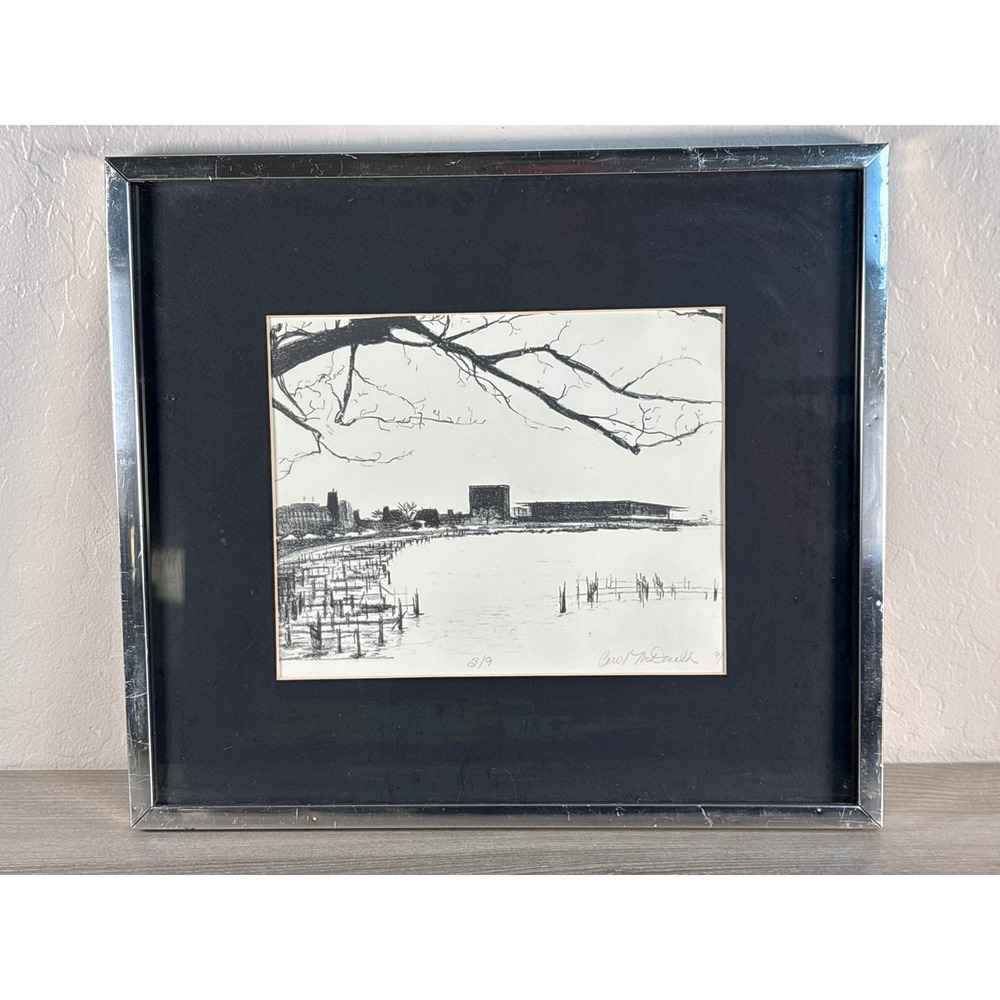 Carol McDonald Signed Numbered Art Print 3/9 Waterfront Landscape Silver Frame